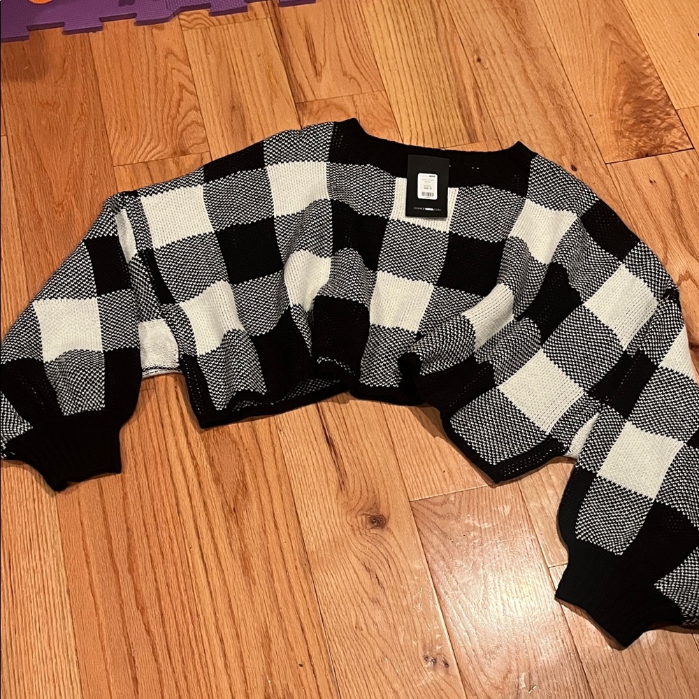 Fashion Nova Black and White Plaid Sweater